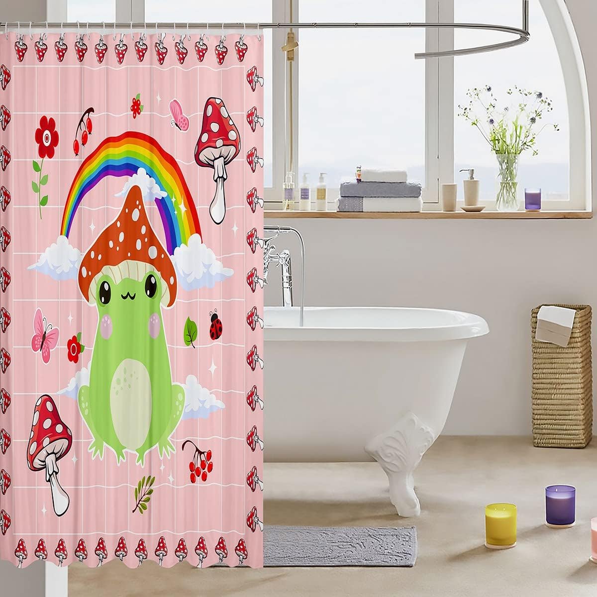 Lovely And Colorful Cartoon Frogs Kids Shower Curtain Ideal For Cabin Decor - Image 3