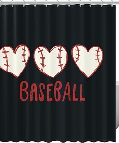 Lovely Baseball Love Shower Curtain In Black, A Perfect Gift For The Baseball Enthusiast In Your Life