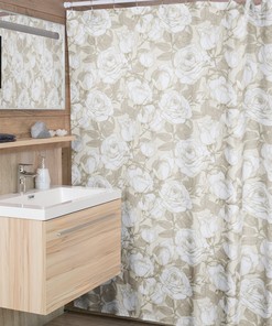 Lovely Bathroom Shower Curtain with White Roses Design, Simple and Elegant