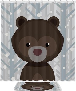 Lovely Bears Before Forest, Waterproof Shower Curtain - Restroom Shower Curtains