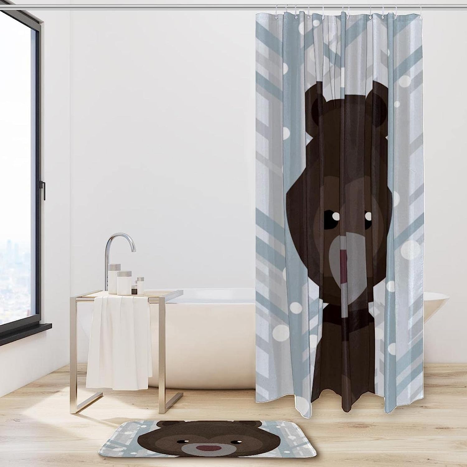 Lovely Bears Before Forest, Waterproof Shower Curtain - Restroom Shower Curtains