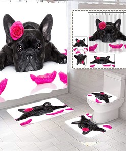 Lovely Black Bulldog Bathroom Shower Curtain With Cute Accessories For Home & Bathroom