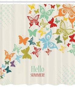 Lovely Butterfly Print Timber Colorful Shower Curtain For Rustic Bathroom Decor