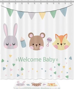 Lovely Cartoon Bunny Bear Fox, Waterproof Shower Curtain - Kids Bathroom Shower Curtain