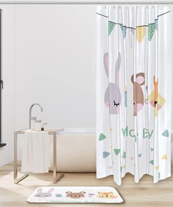 Lovely Cartoon Bunny Bear Fox, Waterproof Shower Curtain - Kids Bathroom Shower Curtain