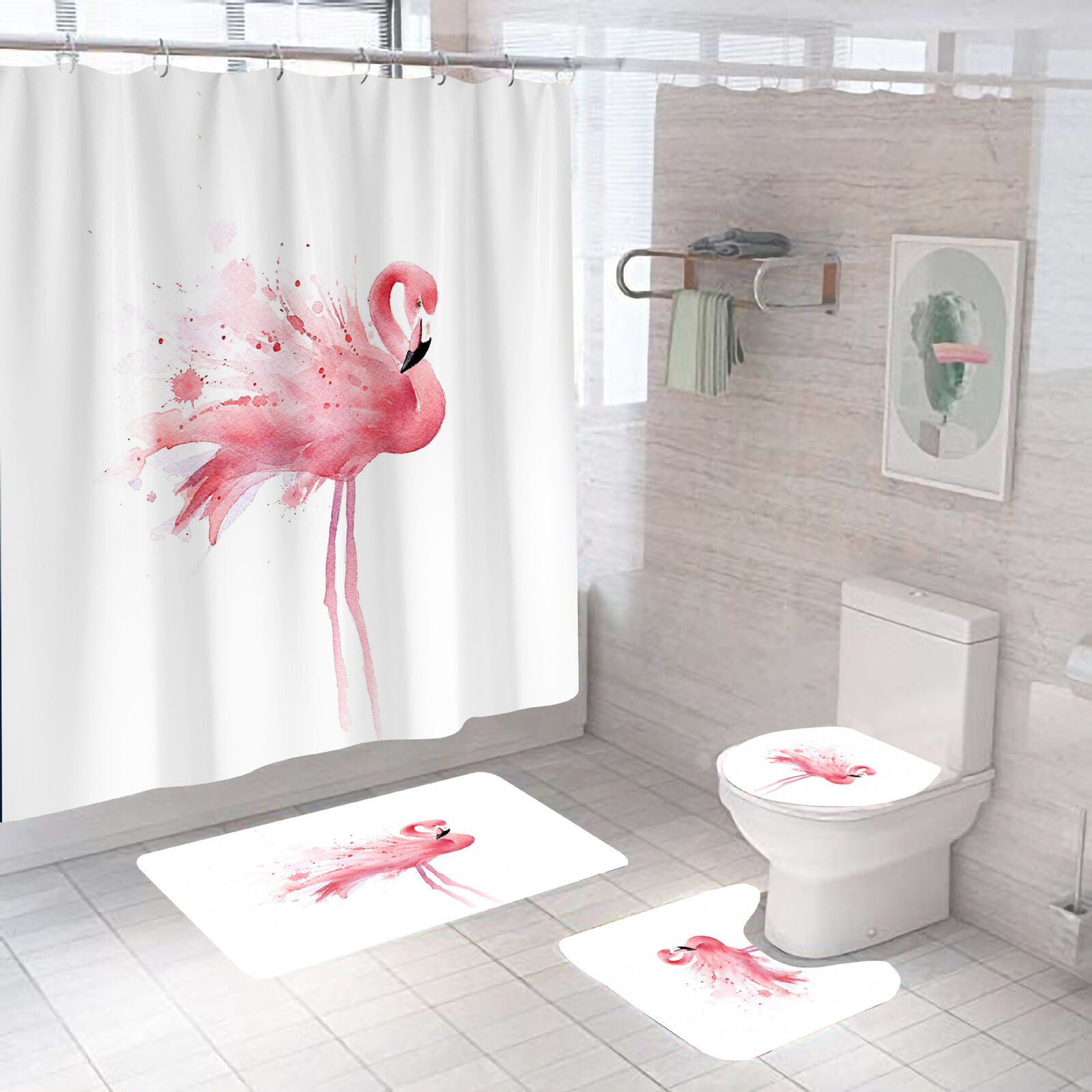 Lovely Cartoon Flamingos Animals Shower Curtain For Your Bathroom