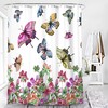 Lovely Cartoon Flowers And Butterfly Bathroom Shower Curtain With Pods And Floral Design