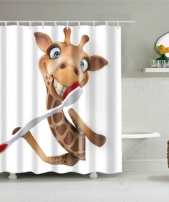 Lovely Cartoon Giraffes Pink Pattern Waterproof Fabric Bathroom Shower Curtain