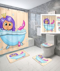 Lovely Cartoon Mermaid Waterproof Shower Curtain Fabric Bathroom Decor Curtian