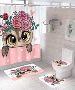 Lovely Cartoon Owl Rose Flower Animal Fabric Shower Curtain