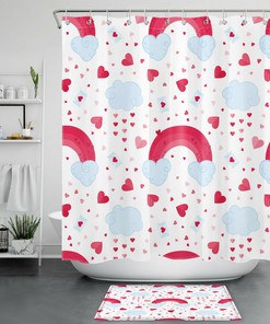 Lovely Cartoon Red Hearts Rainbow Shower Curtain For Valentine'S Day Bathroom Accessory