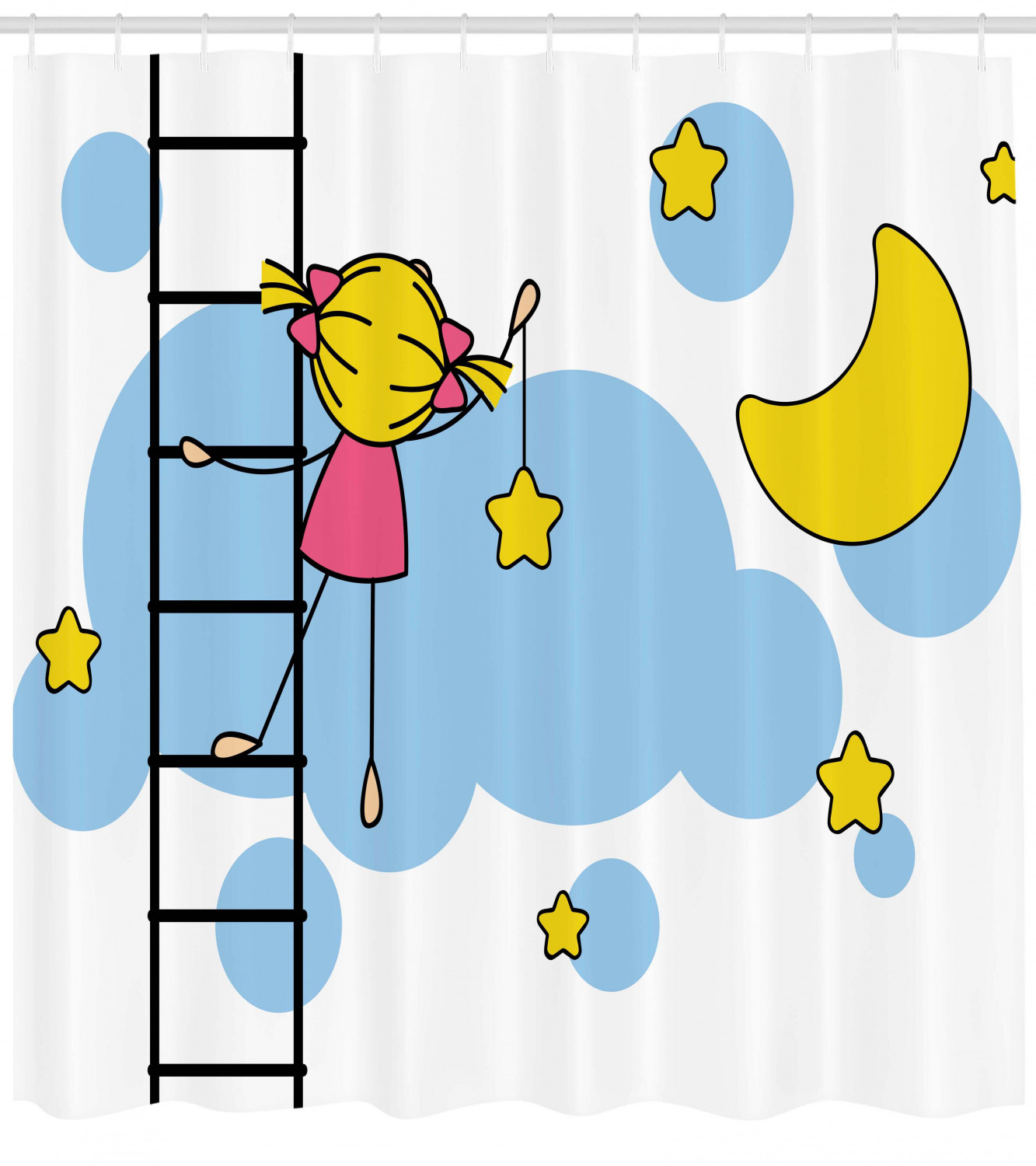 Lovely Cartoon Shower Curtain With Girl Ladder And Star Print For Kids Bathroom Decor - Image 4