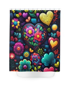 Lovely Coquette Hearts Floral Shower Curtain With Boho Fabric Design
