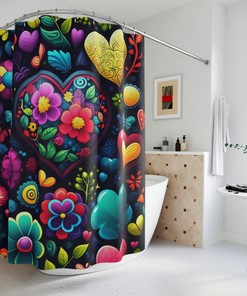 Lovely Coquette Hearts Floral Shower Curtain With Boho Fabric Design