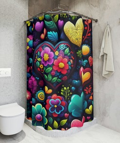 Lovely Coquette Hearts Floral Shower Curtain With Boho Fabric Design