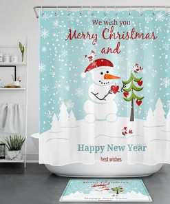Lovely Cute Snowman Winter Snowflakes Merry Christmas Shower Curtain for Bathroom Decor