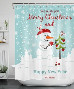Lovely Cute Snowman Winter Snowflakes Merry Christmas Shower Curtain for Bathroom Decor