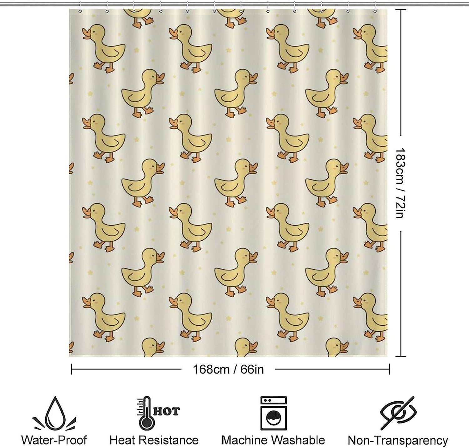 Lovely Duck Printed Shower Curtain - Waterproof Bath Tub Decor - Image 2