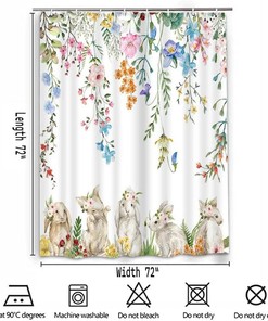 Lovely Easter Bunny Hangs Upside Down on Shower Curtain for Bathroom