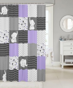 Lovely Elephant Shower Curtain - Geometric Stripes And Waterproof Fabric For Home Bathroom Decor