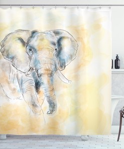 Lovely Elephant Shower Curtain With Floral Tribal Shapes Print For Your Bathroom