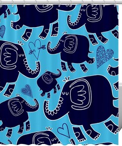 Lovely Elephants And Hearts Shower Curtain, Waterproof Bathroom Decor