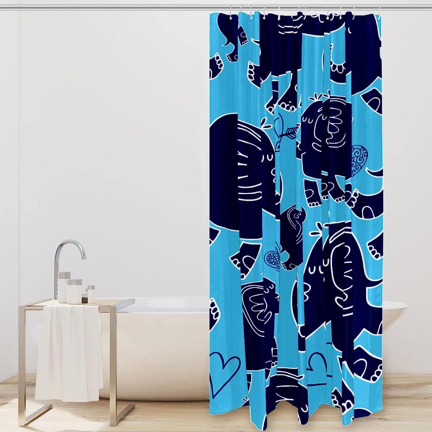 Lovely Elephants And Hearts Shower Curtain, Waterproof Bathroom Decor