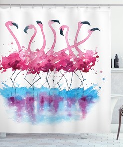 Lovely Flamingo And Bird Print Animal Shower Curtain For Bathroom