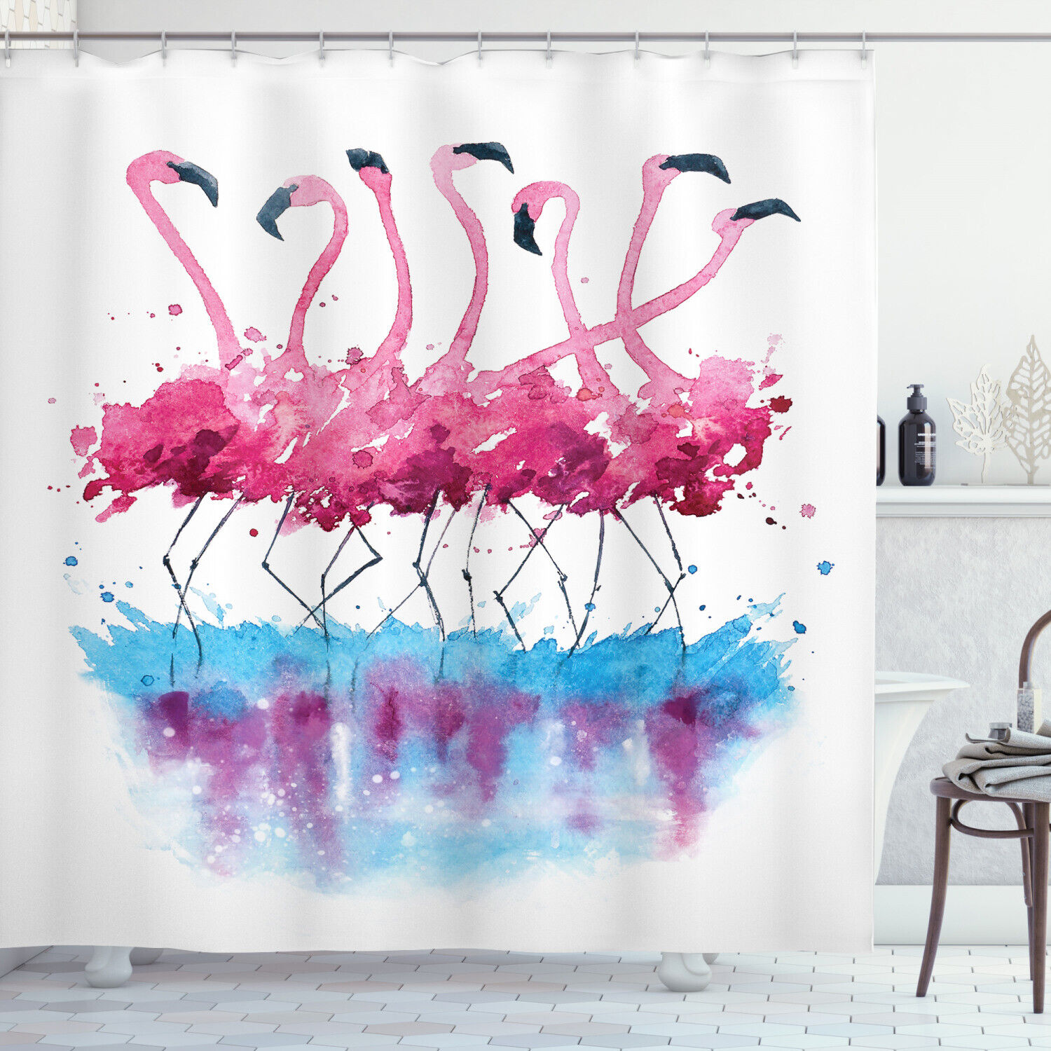 Lovely Flamingo And Bird Print Animal Shower Curtain For Bathroom