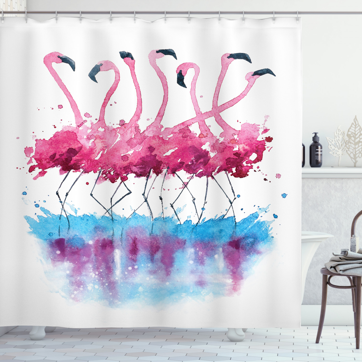 Lovely Flamingo And Bird Print Animal Shower Curtain For Bathroom - Image 3