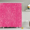 Lovely Floral Swirls Print Shower Curtain With Hot Pink Background