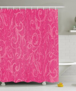 Lovely Floral Swirls Print Shower Curtain With Hot Pink Background