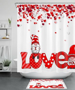 Lovely Gnome Shower Curtain for Romantic Valentine's Day - Vintage Bathroom Shower Curtains