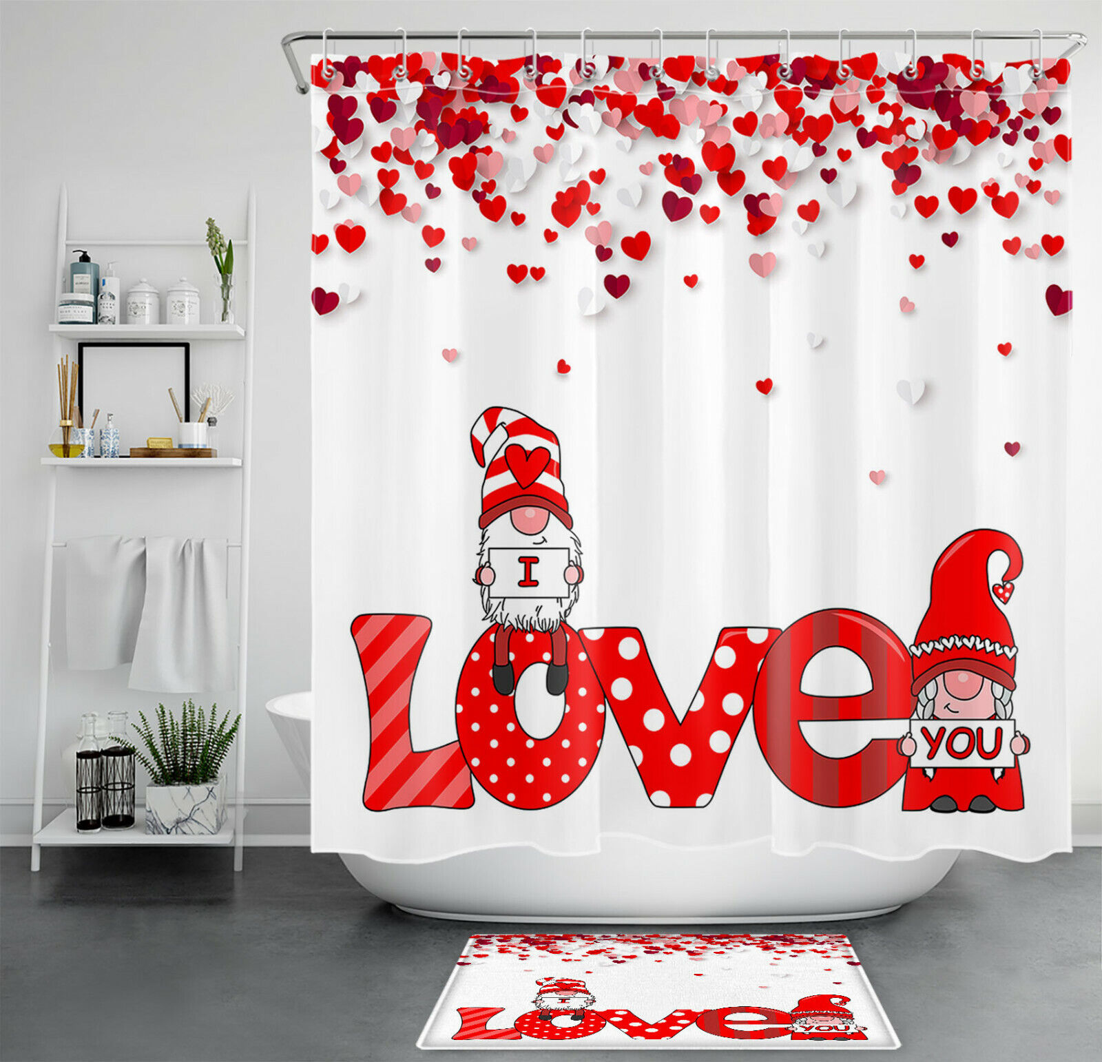 Lovely Gnome Shower Curtain for Romantic Valentine's Day - Vintage Bathroom Shower Curtains