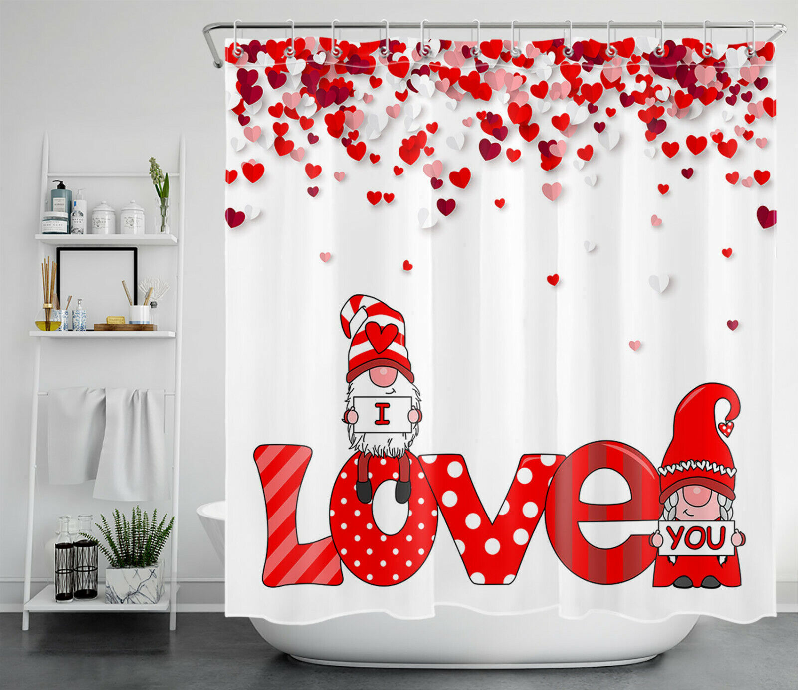 Lovely Gnome Shower Curtain for Romantic Valentine's Day - Vintage Bathroom Shower Curtains