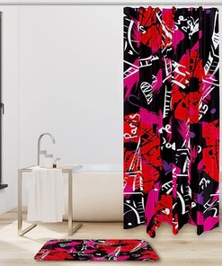 Lovely Hearts and Lips Pattern Paris Eiffel Tower Shower Curtain, Romantic French Bathroom Decor