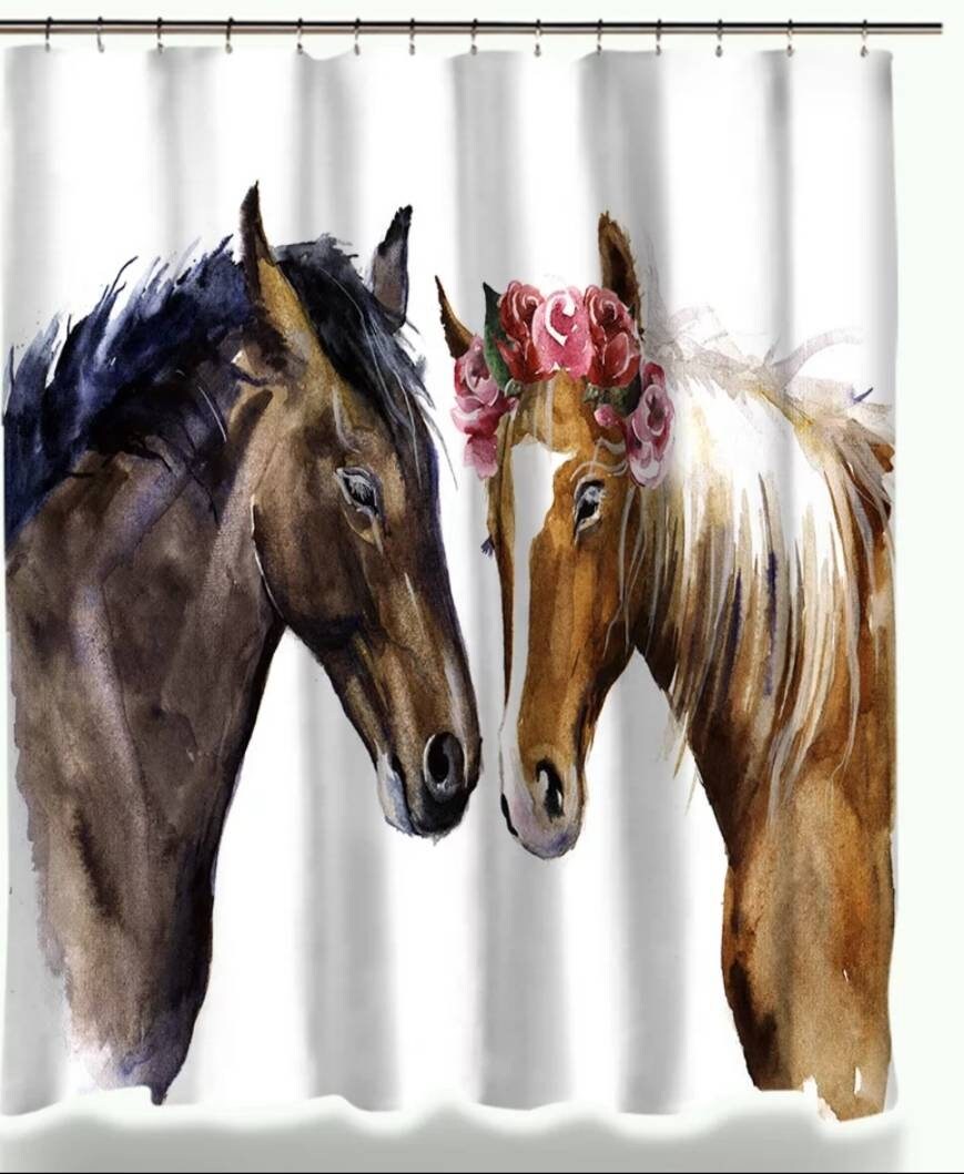 Lovely Horse Shower And Bath Curtain Set - Invigorating Bathroom Decoration