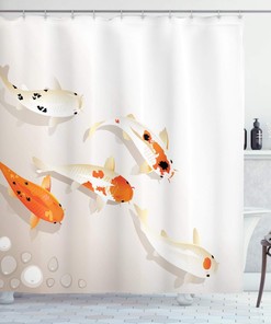 Lovely Koi Carps Shower Curtain, Traditional Spots Oriental Items Representing Love Nautical Theme