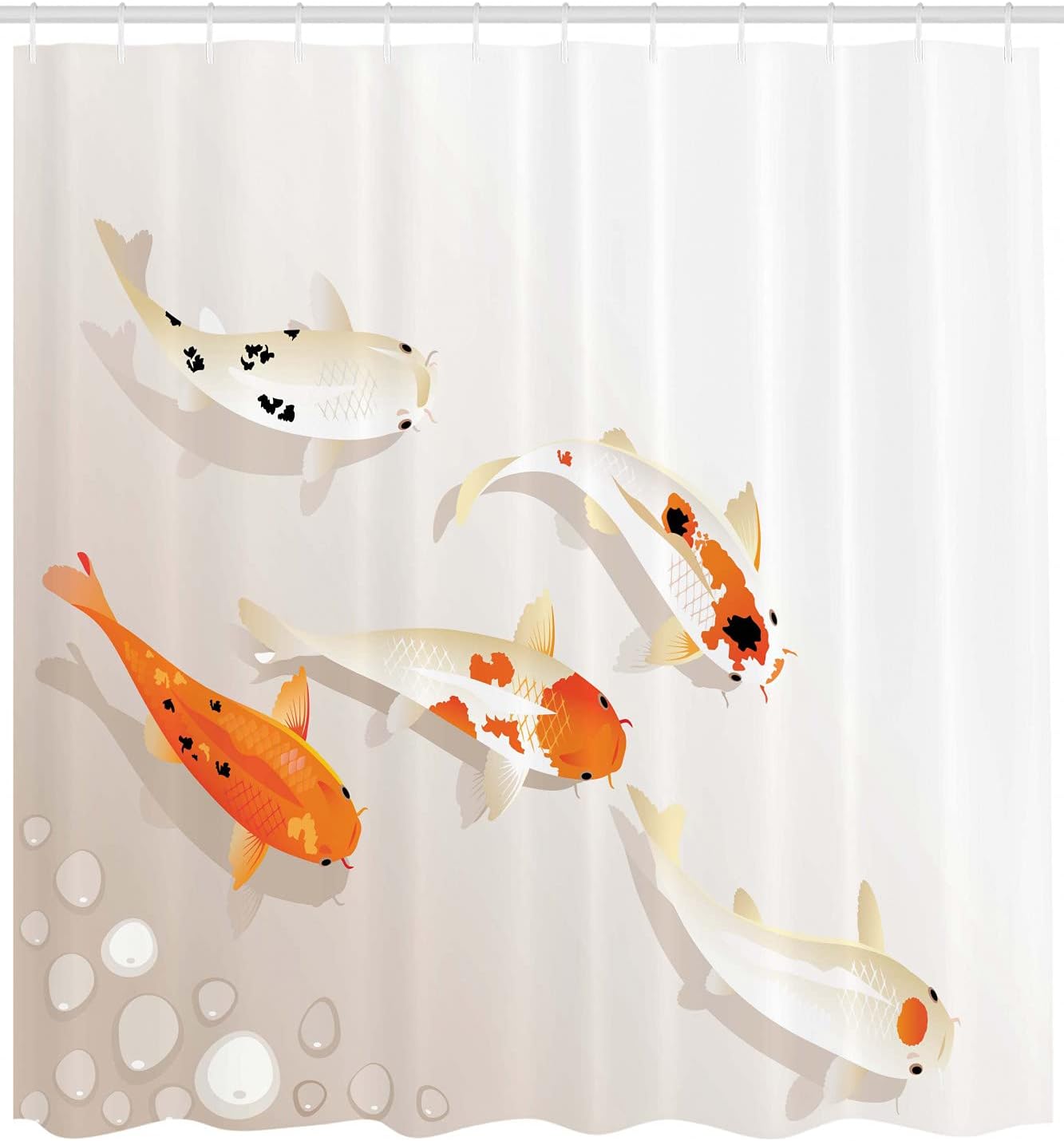 Lovely Koi Carps Shower Curtain, Traditional Spots Oriental Items Representing Love Nautical Theme - Image 2