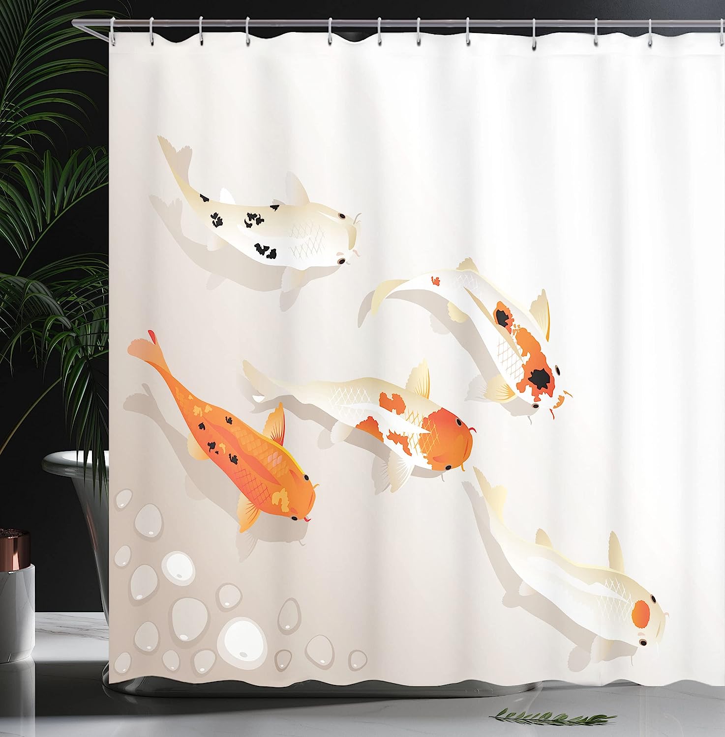 Lovely Koi Carps Shower Curtain, Traditional Spots Oriental Items Representing Love Nautical Theme - Image 3