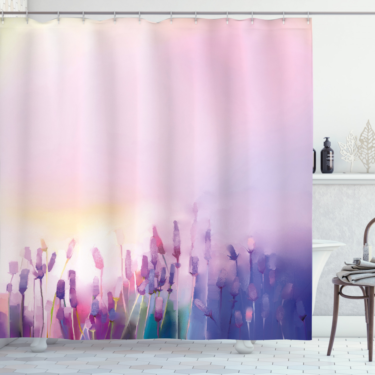 Lovely Lavender Flowers Print Shower Curtain for a Relaxing and Calming Bathroom