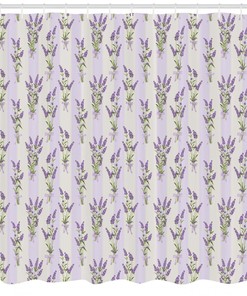 Lovely Lavender Shower Curtain with Stripes and Flowers Print for a Cheerful Bathroom Decor