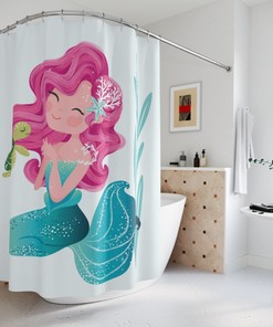 Lovely Mermaid and Turtle Shower Curtain for Kids - Kids Bathroom Shower Curtain