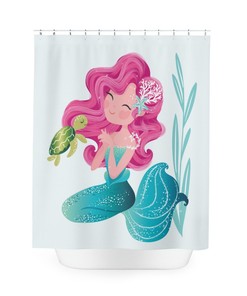 Lovely Mermaid and Turtle Shower Curtain for Kids - Kids Bathroom Shower Curtain