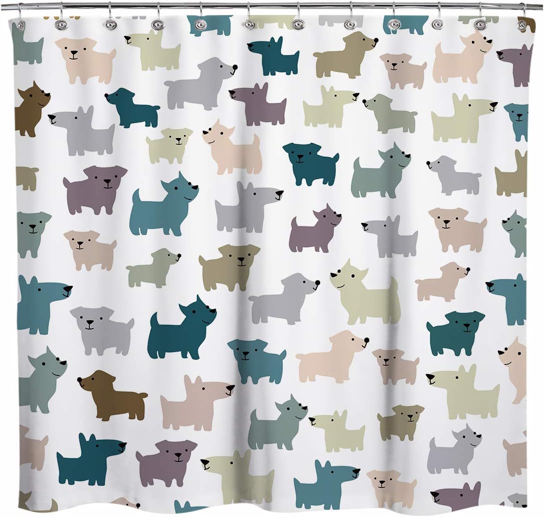 Lovely Multicolor Cartoon Dogs Shower Curtain, Cute Bathroom Decoration Curtains