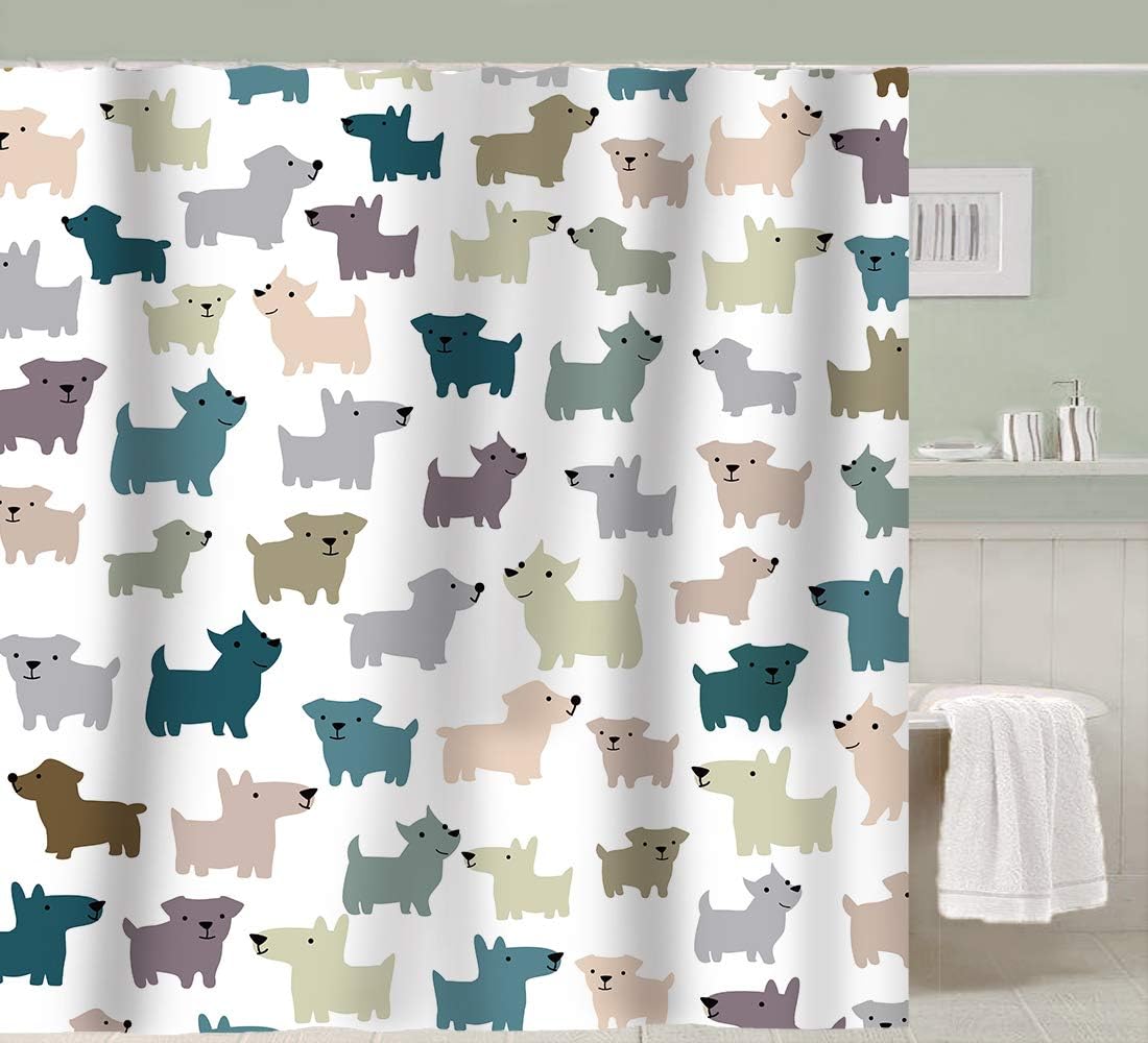 Lovely Multicolor Cartoon Dogs Shower Curtain, Cute Bathroom Decoration Curtains