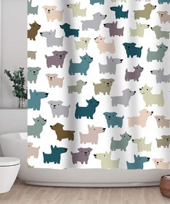 Lovely Multicolor Cartoon Dogs Shower Curtain, Cute Bathroom Decoration Curtains