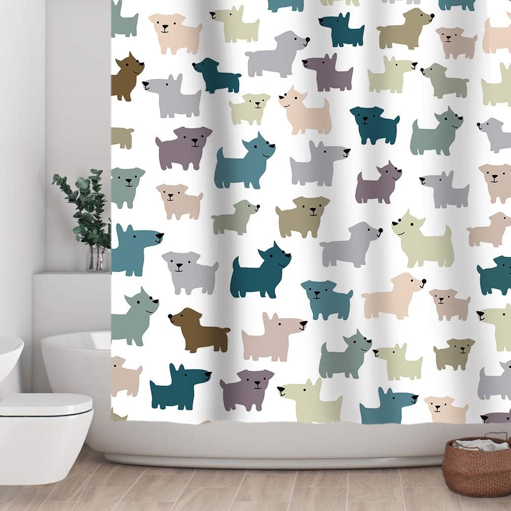 Lovely Multicolor Cartoon Dogs Shower Curtain, Cute Bathroom Decoration Curtains