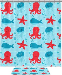 Lovely Octopus and Jellyfish Waterproof Shower Curtain - Shower Curtains Decorative