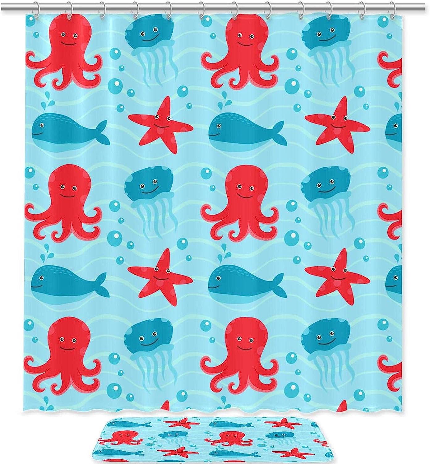 Lovely Octopus and Jellyfish Waterproof Shower Curtain - Shower Curtains Decorative